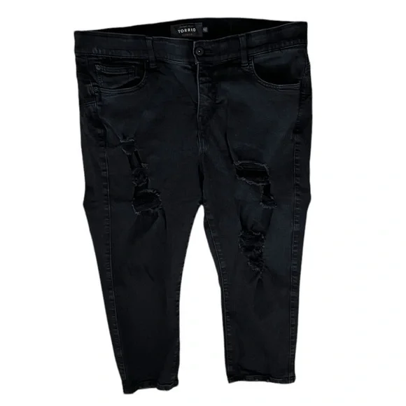 TORRID BOMBSHELL‎ SKINNY PREMIUM STRETCH HIGH-RISE DESTRUCTED JEAN BLACK SZ 20 - Picture 3 of 9